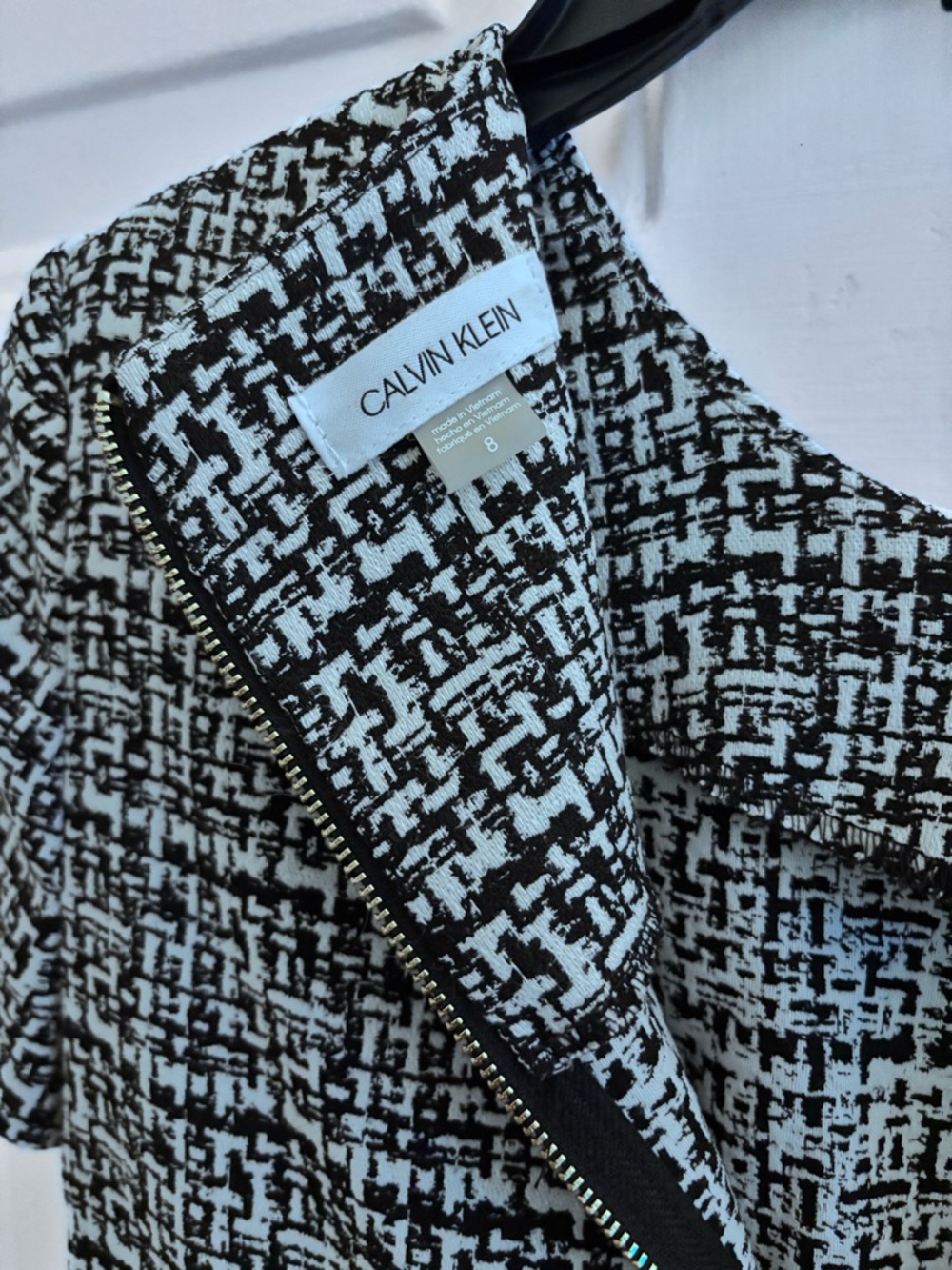 Calvin Klein Black & White Tweed Belted Midi Dress - Picture 8 of 8